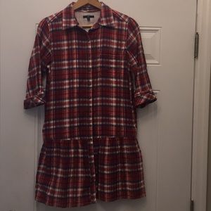 Gap Red Plaid Checkered Cotton Shift Shirt Dress Sz S